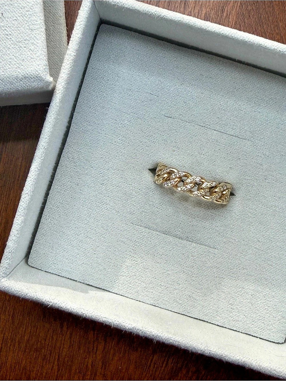BABYGOLD Diamond Pave Cuban Link Ring 14k Gold Chain-Link Ring Like New! US Size